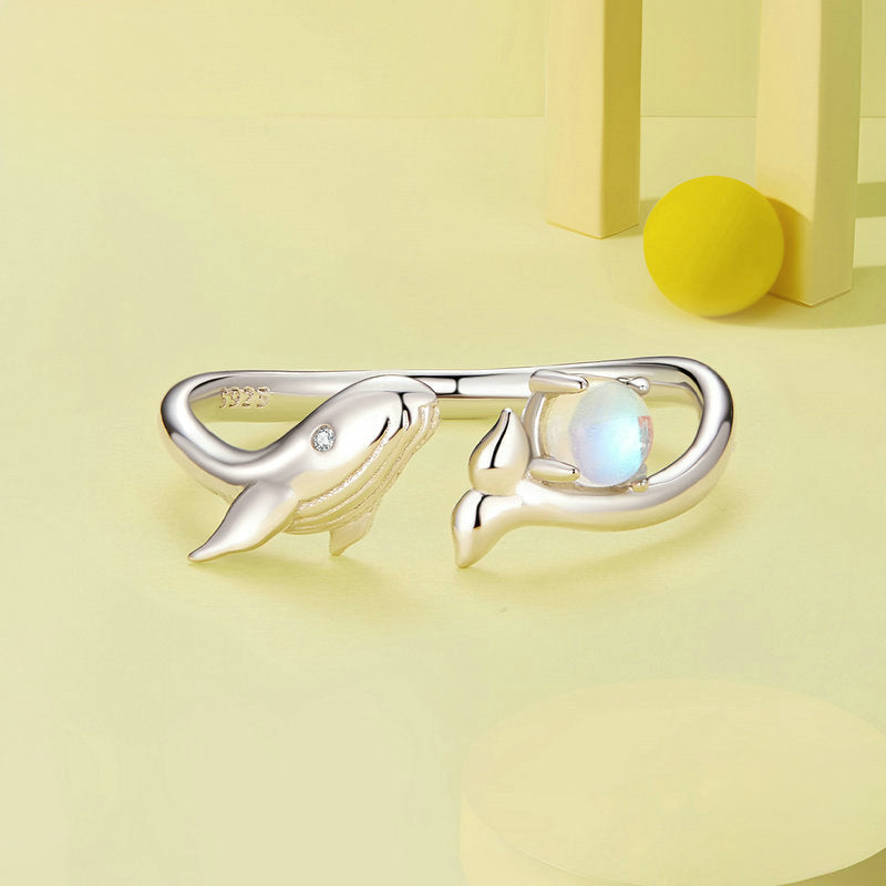 Whale Moonstone Ring