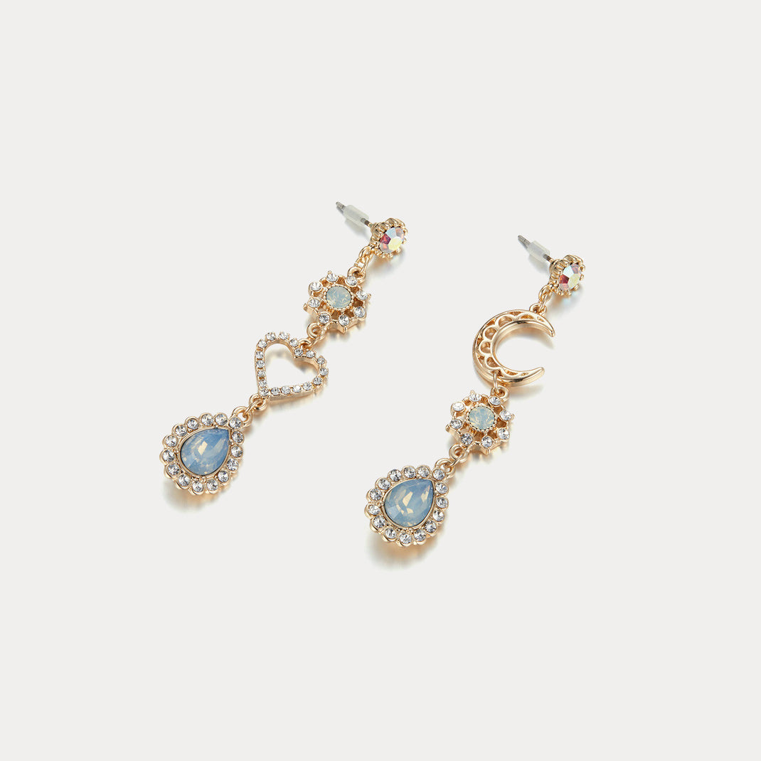 Selenichast Heart and Moon Teardrop Earrings