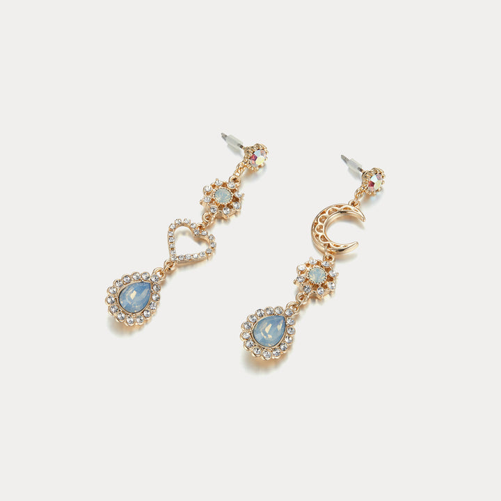 Selenichast Heart and Moon Teardrop Earrings
