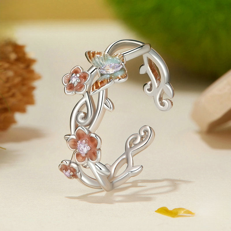 Silver Sakura Butterfly Ring