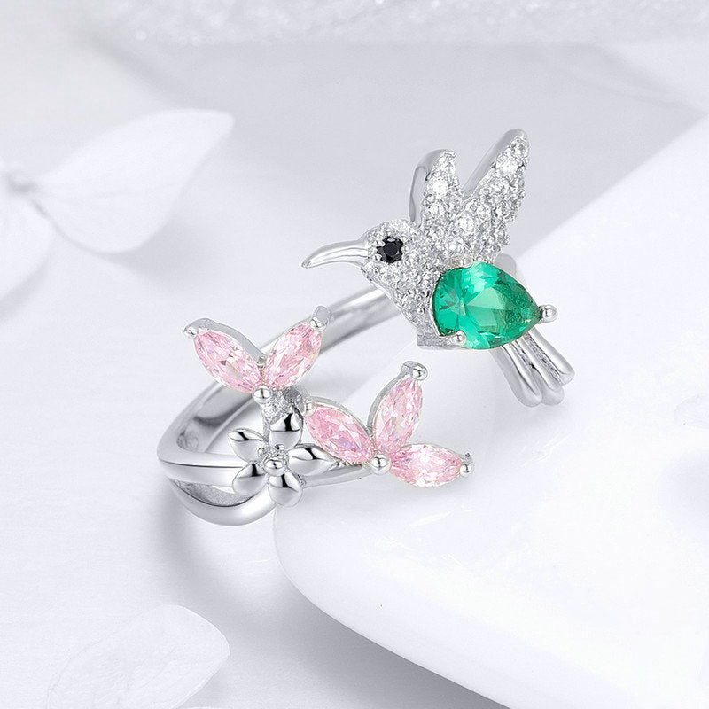 Hummingbird and Flower Ring