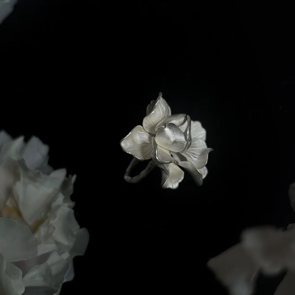 Selenichast Silver Ring Flower Ring