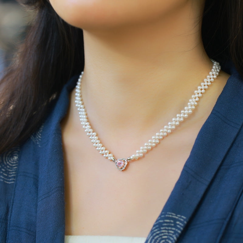 Pink Crystal and Pearl Necklace