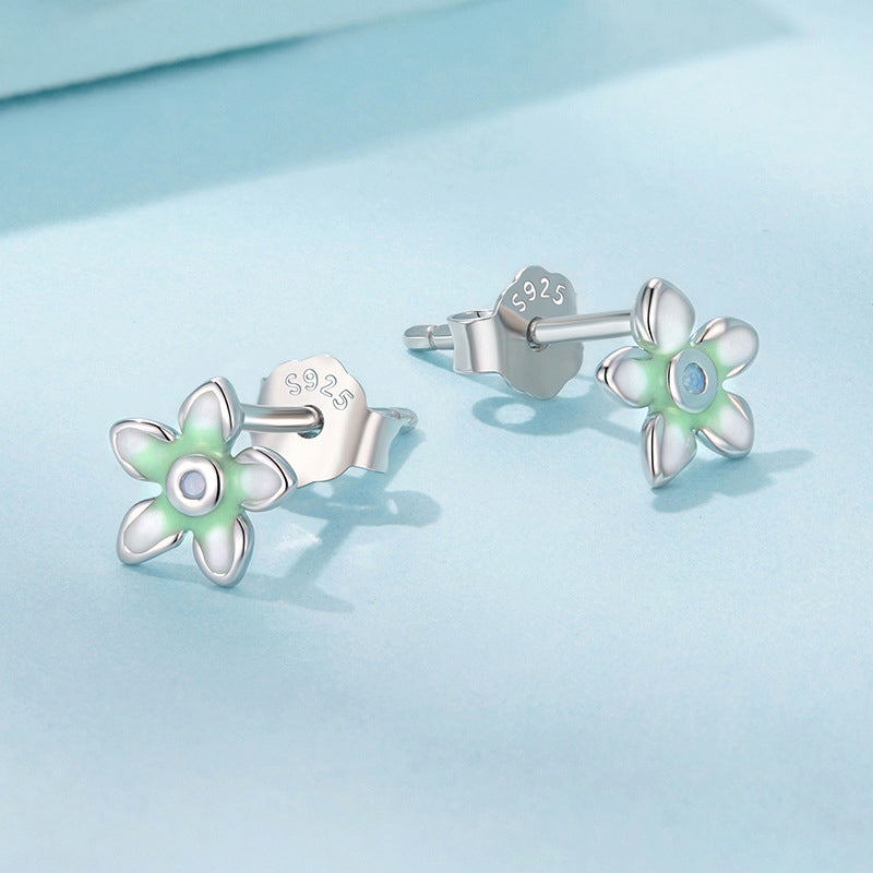 Green Flower Stud Earrings