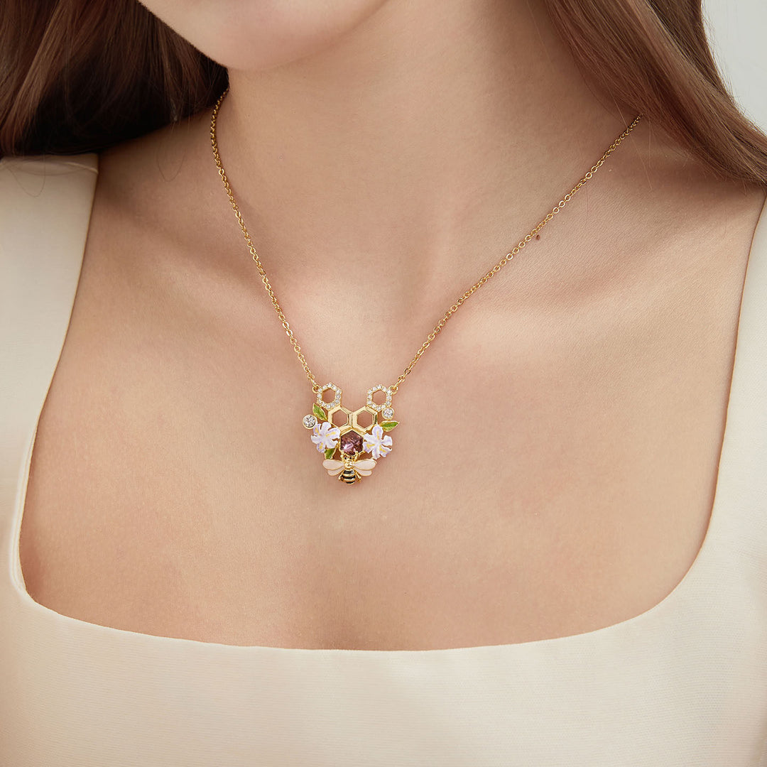 Iris Flower Bee Necklace Gift for Her