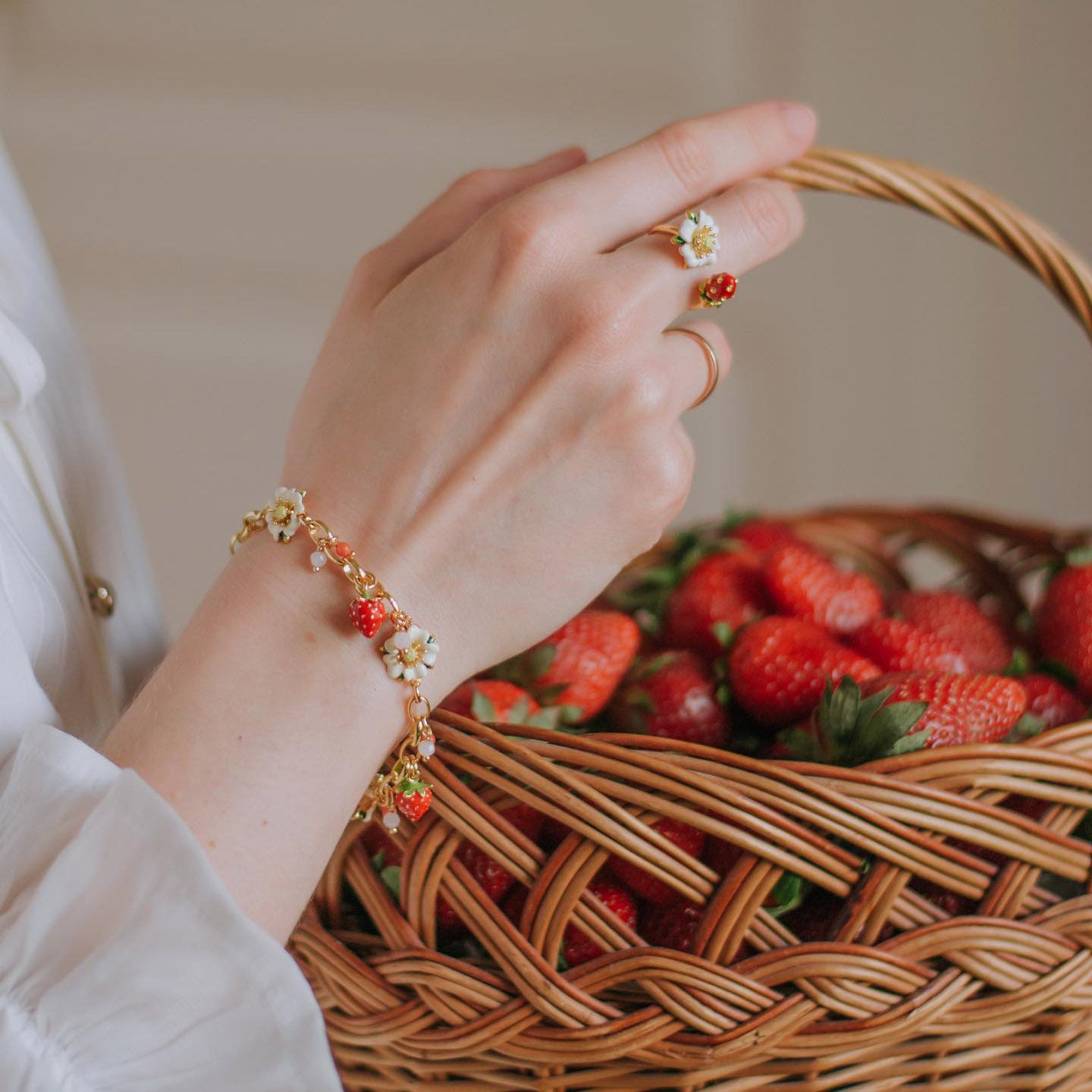 Strawberry Flower Enamel Jewelry Set