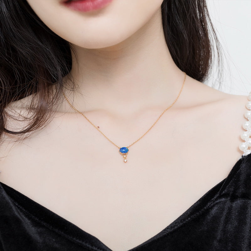 Blue Opal Diamond Pendant Necklace