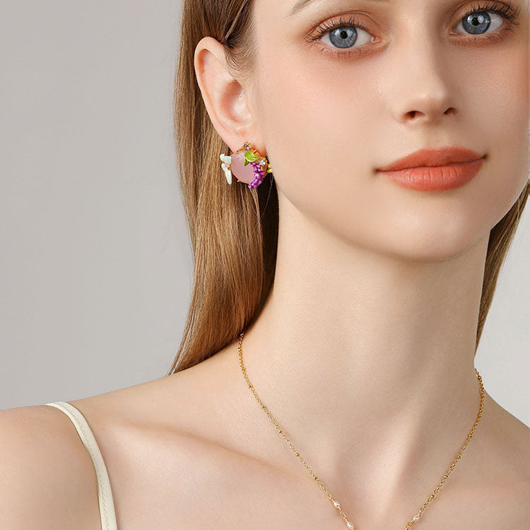 Pink Crystal Lavender Butterfly Earrings
