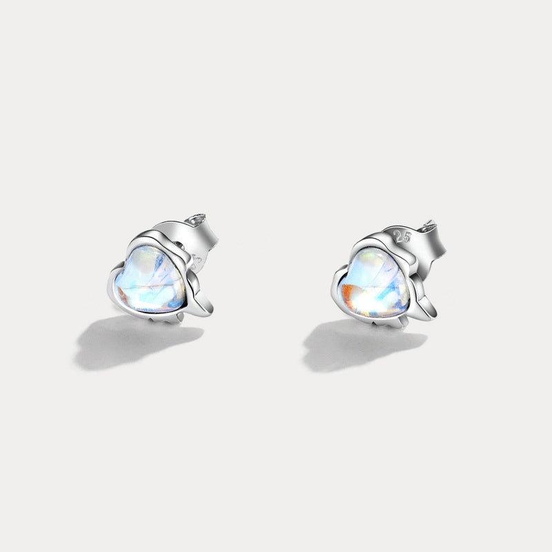 Moonstone Heart Stud Earrings Gift for Her