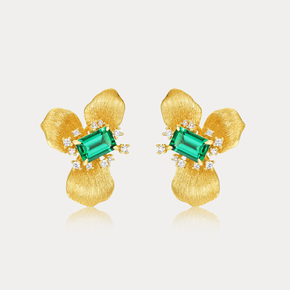 Selenichast Emerald Flower Stud Earrings