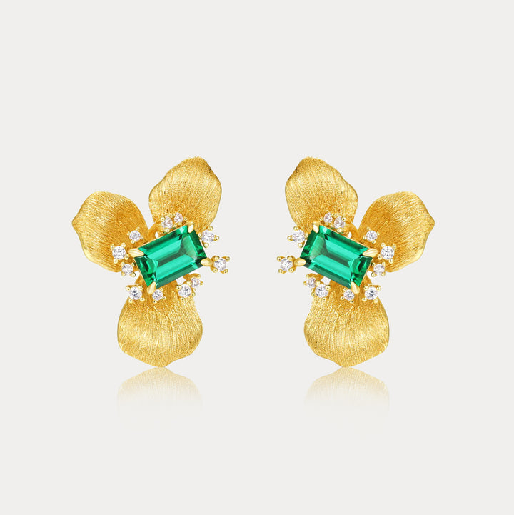 Selenichast Emerald Flower Stud Earrings