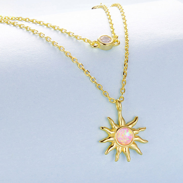 Silver Opal Sun & Moon Layering Necklace