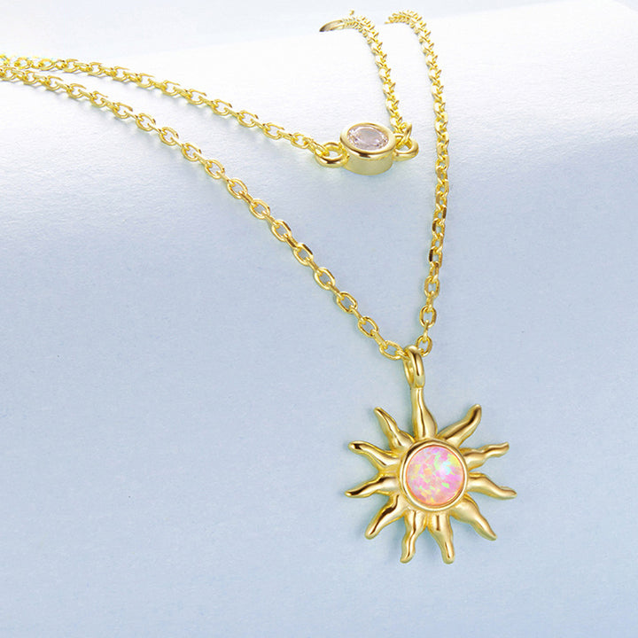 Silver Opal Sun & Moon Layering Necklace