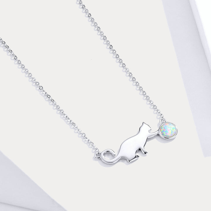 Selenichast Silver Cat Opal Necklace