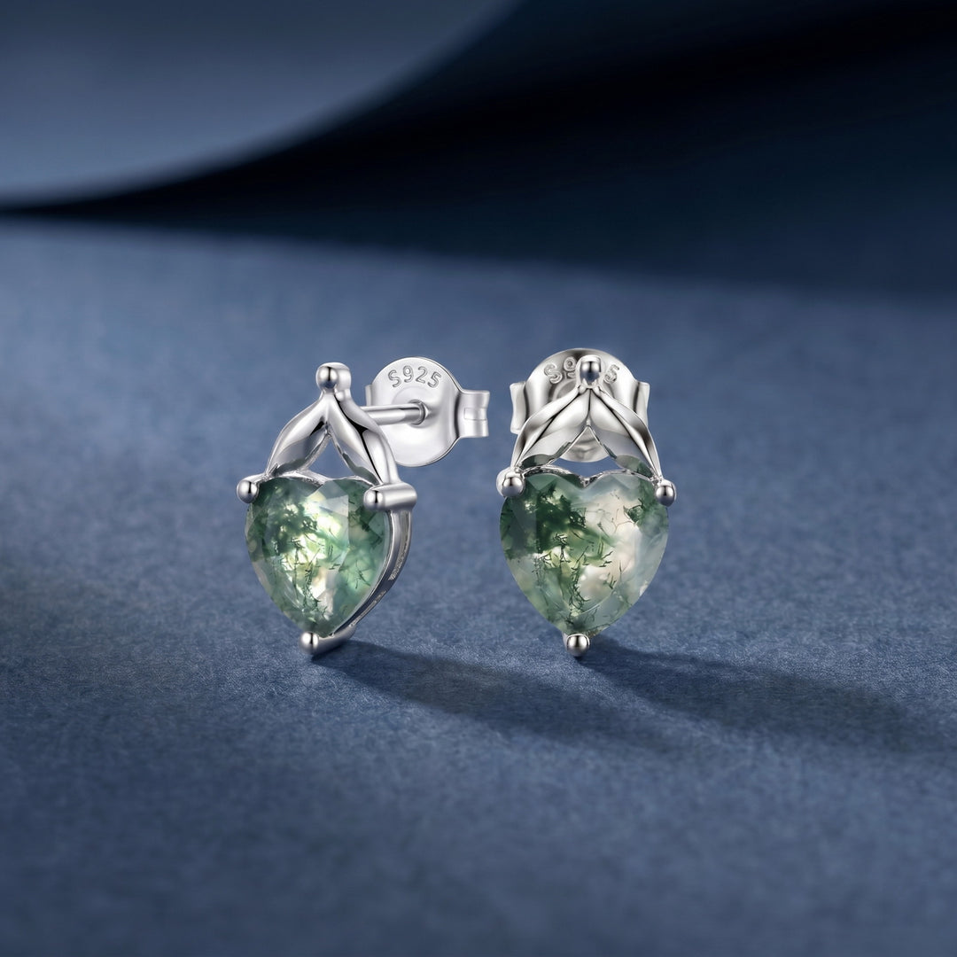 Moss Agate Heart Earrings