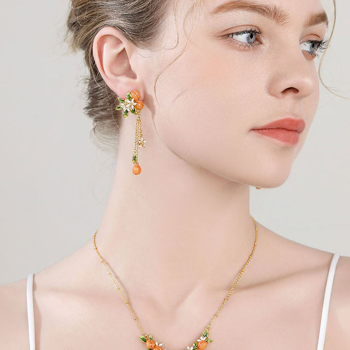 Golden Plum Flower Drop Earrings