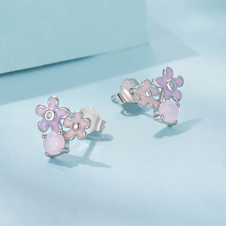 Purple Flower Stud Earrings Gift For Women