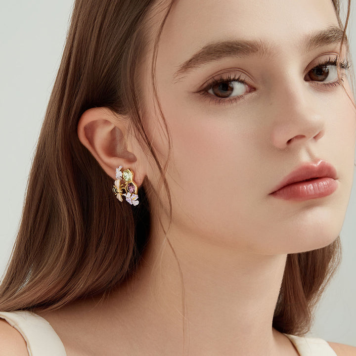 Iris Flower Bee Earrings