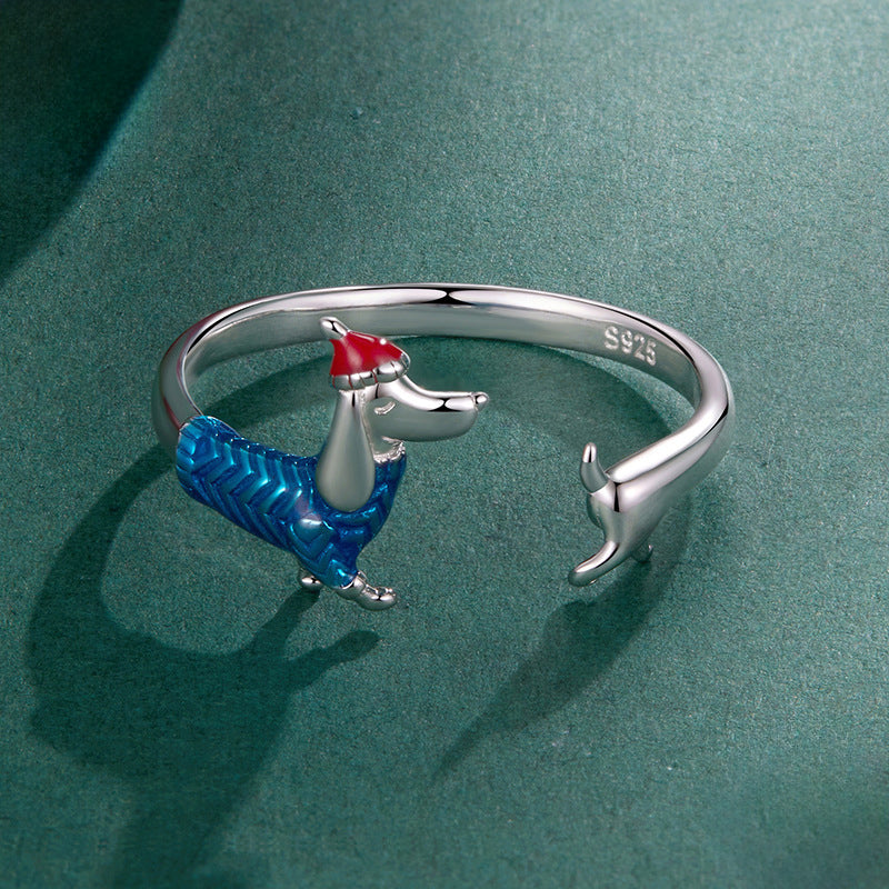 Silver Christmas Dachshund Ring