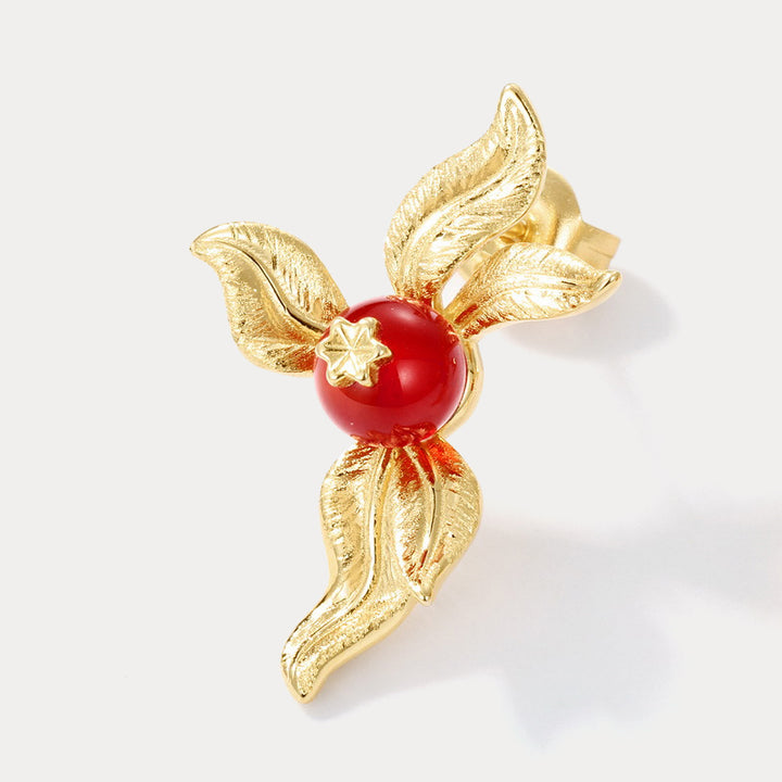 Silver Flower Agate Earrings