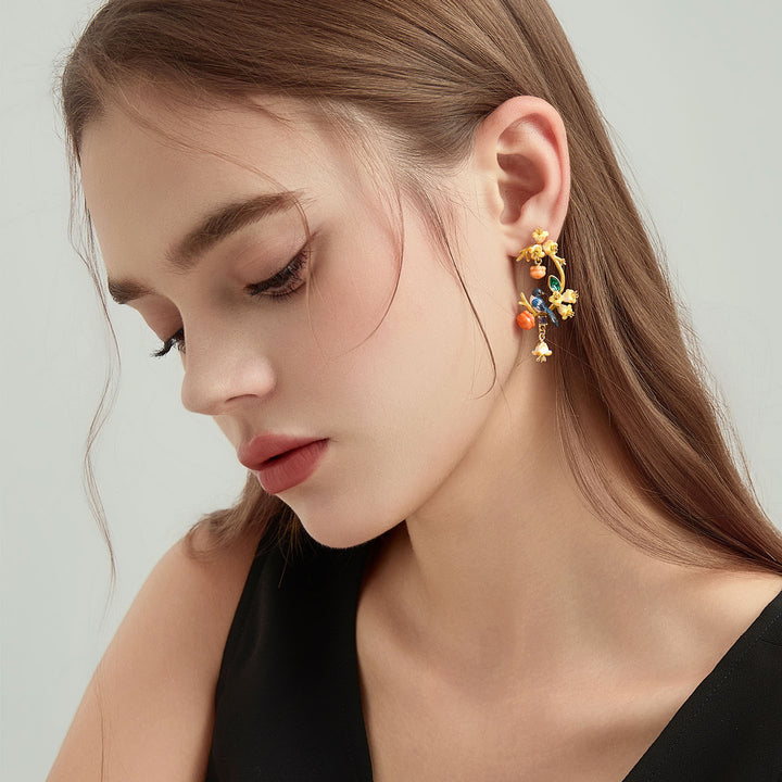 Enamel Magpie & Persimmon Blossom Earrings Gift