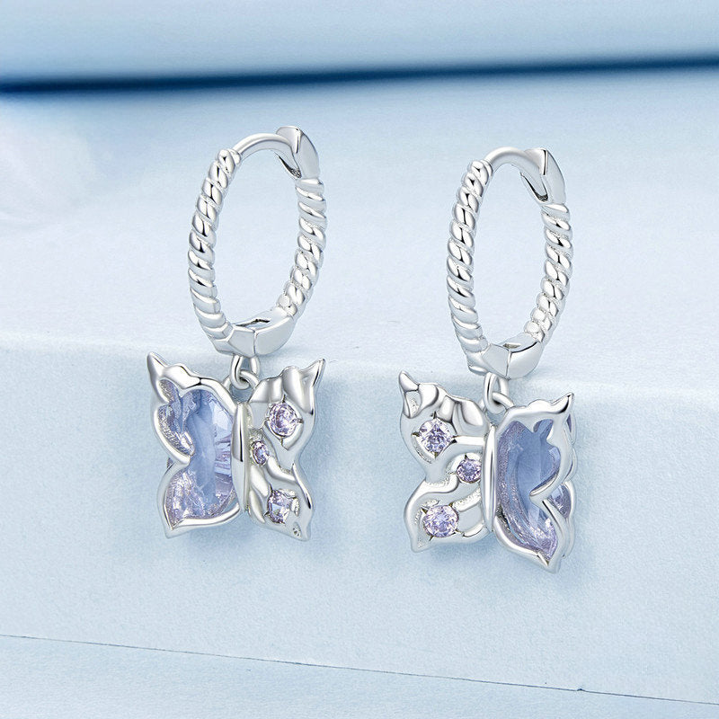 Silver Purple Butterfly Earrings