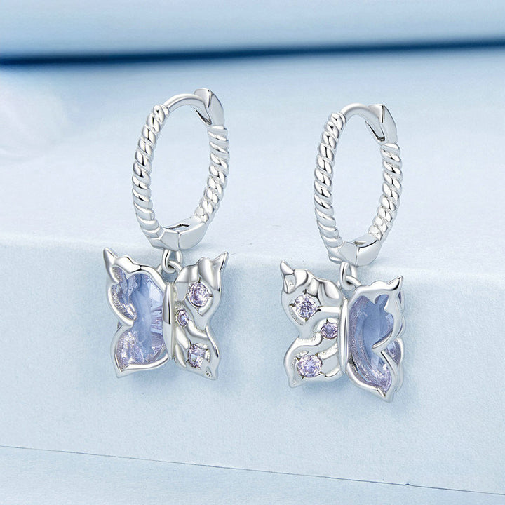Silver Purple Butterfly Earrings