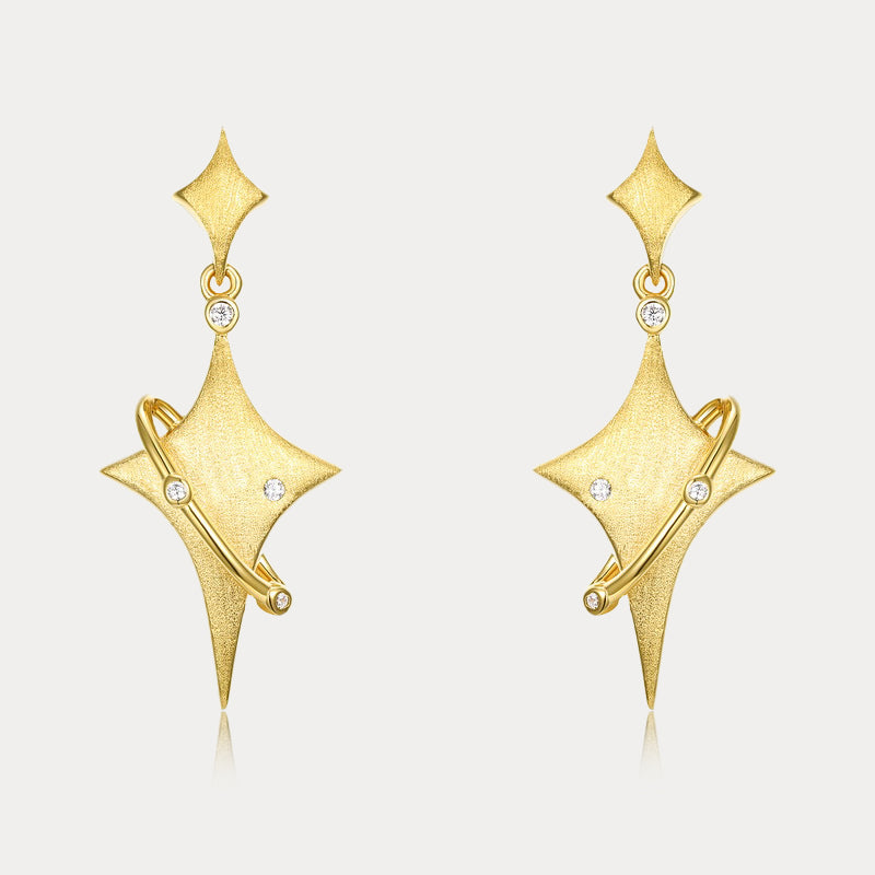 Selenichast Silver Four-Point Star Earrings