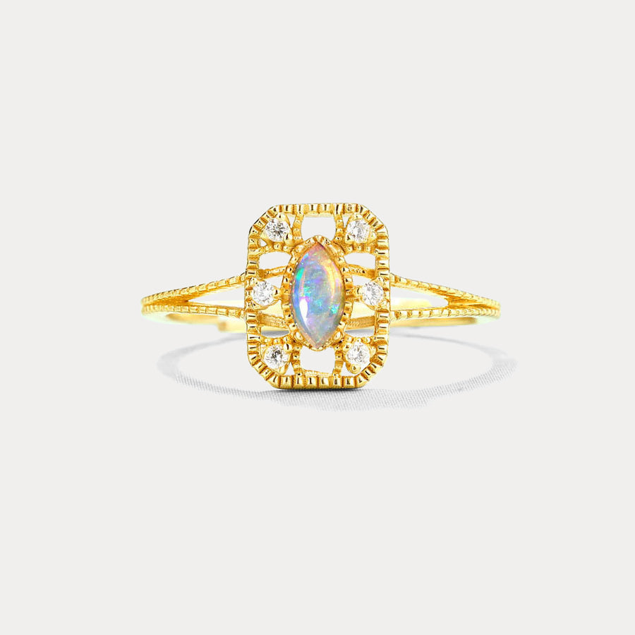 Opal Square Vintage Ring Anniversary Jewelry Gift for Her