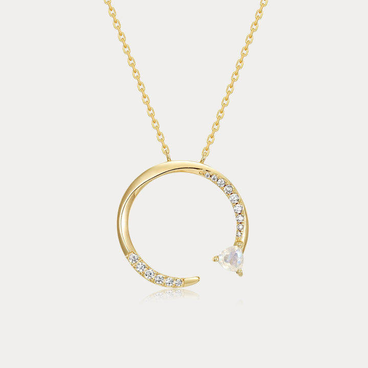 Selenichast Moonstone Circle Pendant Necklace
