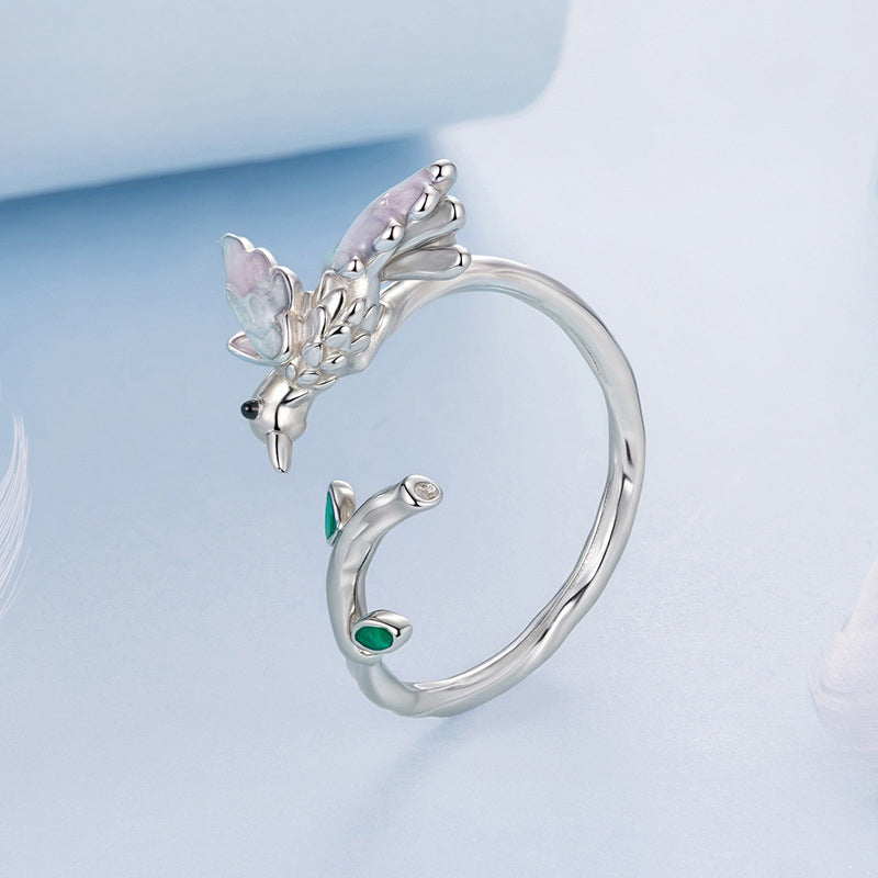 Silver Kingfisher Branch Ring