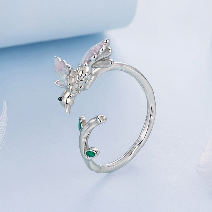 Silver Kingfisher Branch Ring