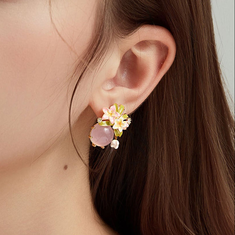 Selenichast Plumeria Stud Earrings Agate Jewelry