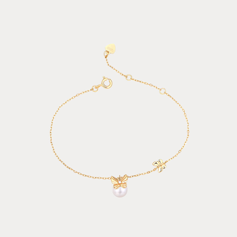 Dream Catching Butterfly Pearl Gold Charms Bracelet