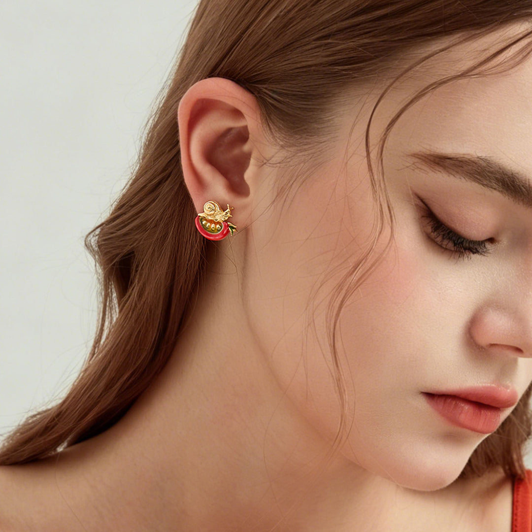 Selenichast Tomato & Snail Stud Earrings 18K Gold Jewelry