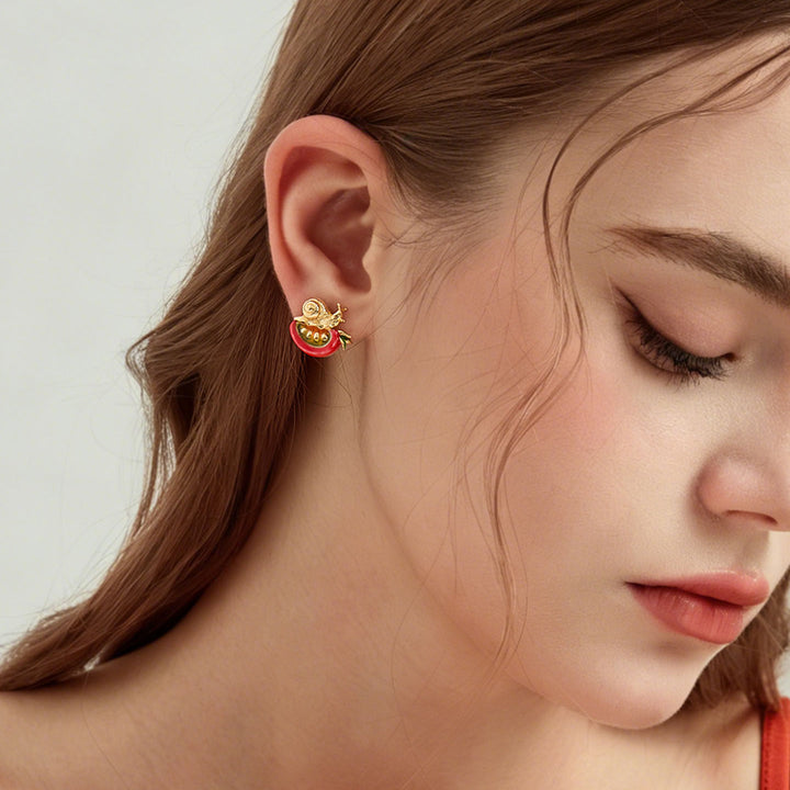 Selenichast Tomato & Snail Stud Earrings 18K Gold Jewelry
