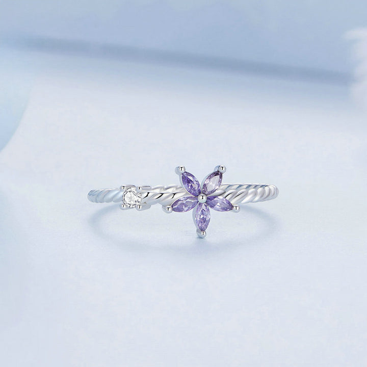 Silver Purple Flower Ring