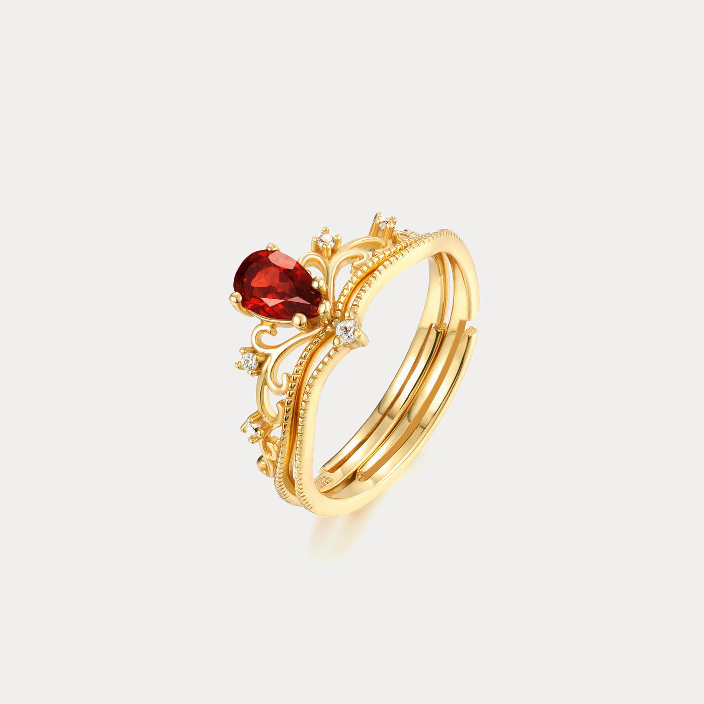 Garnet Crown Wedding Ring