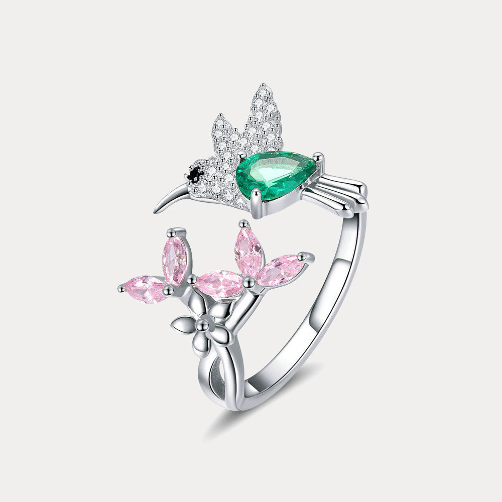 Hummingbird and Flower Ring