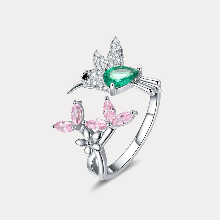 Hummingbird and Flower Ring