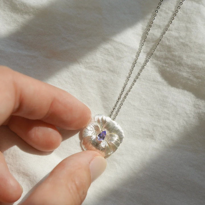Selenichast Silver Pansy Necklace Silver Jewelry