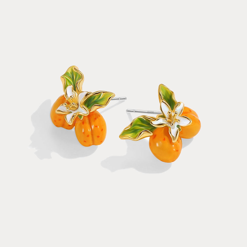 Golden Plum Flower Stud Earrings