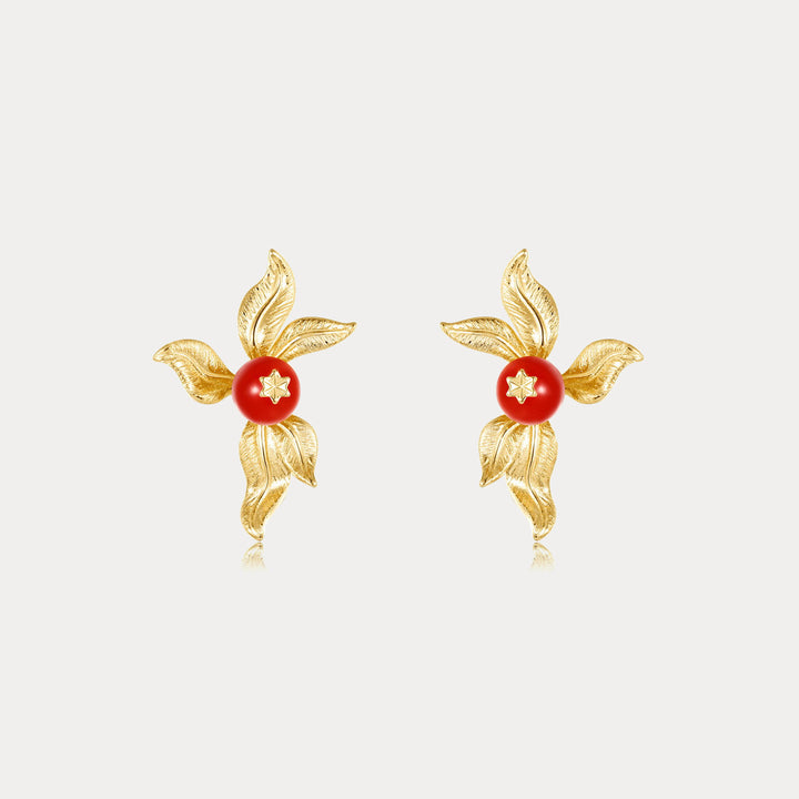 Selenichast Golden Flower Agate Earrings
