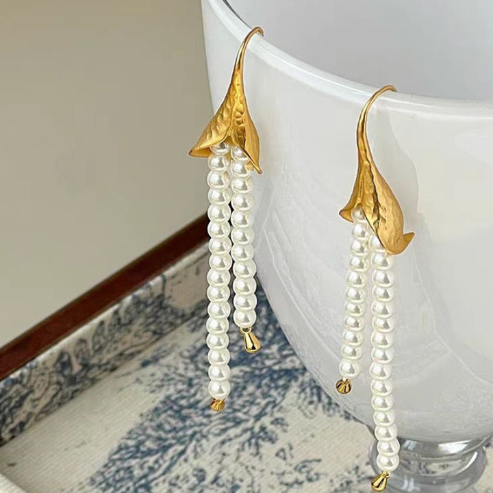 Selenichast Pearl Tassel Earrings 18K Gold jewelry