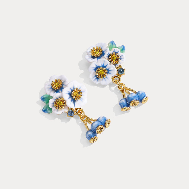 Enamel Flower Blueberry Earrings