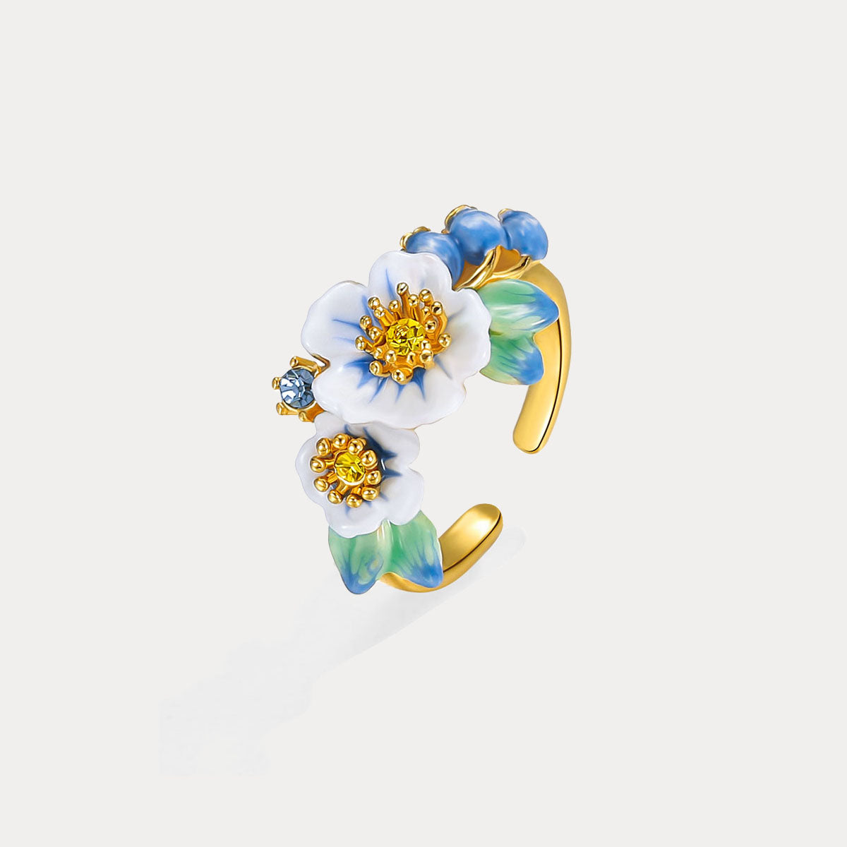 Blueberry Enamel Ring | Blue Enamel Ring for Women | Gold Flower Ring ...