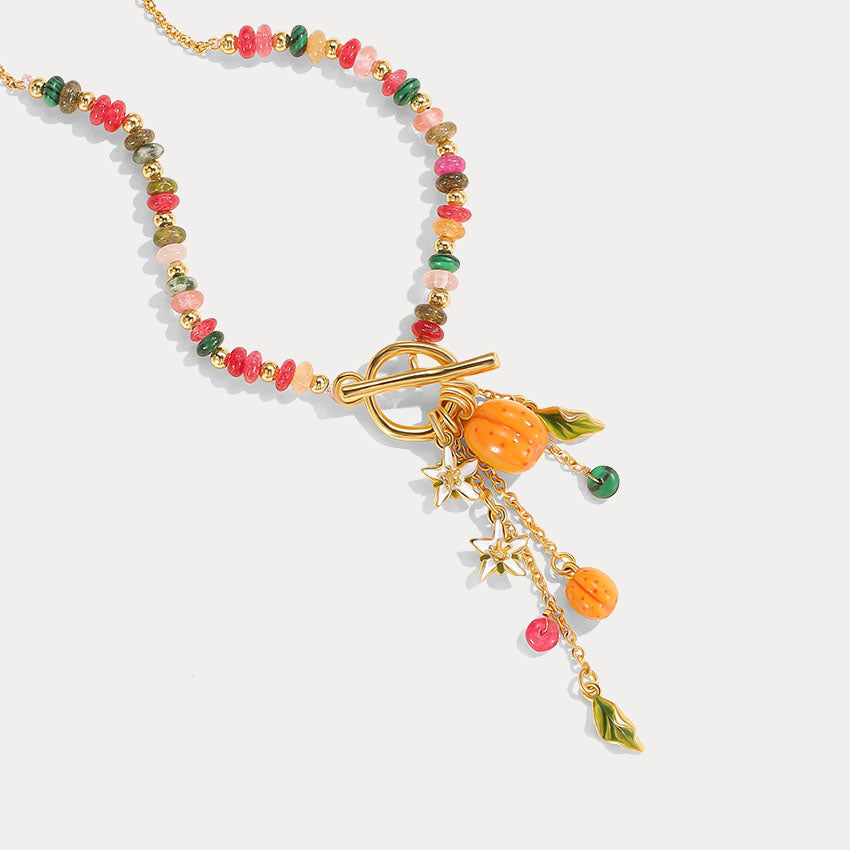 Selenichast Colorful Beaded Golden Plum Necklace