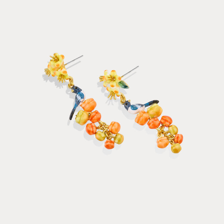 Enamel Magpie & Persimmon Dangle Earrings Gift