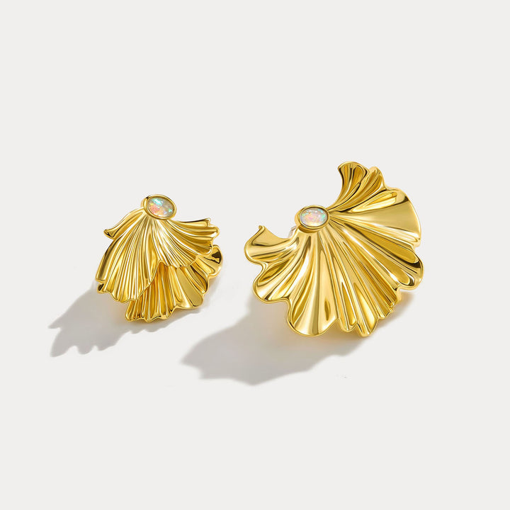 Ginkgo leaf Opal Stud Earrings