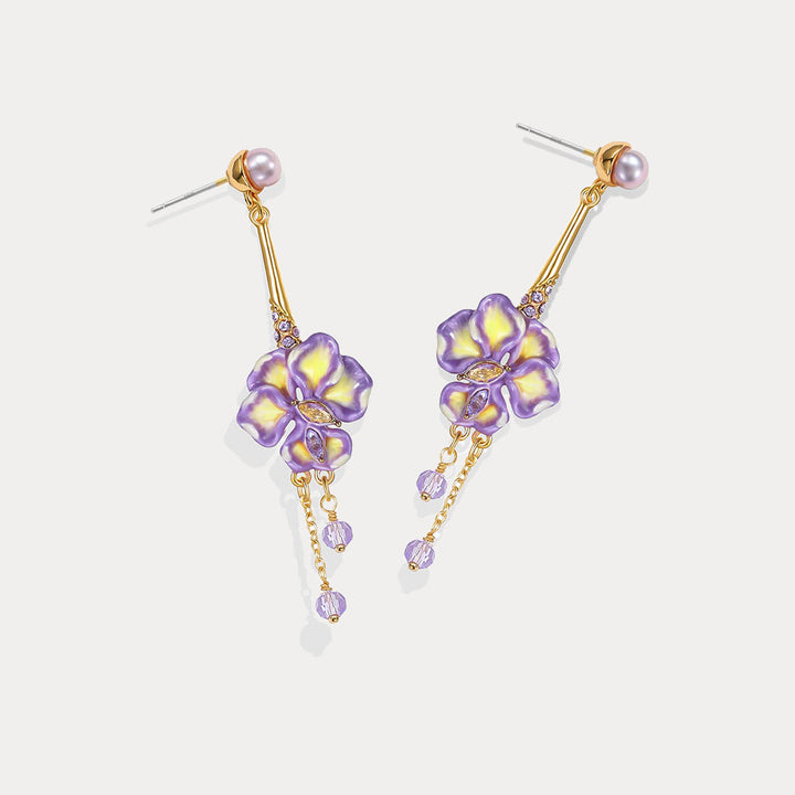 Iris Flower Crystal Drop Earrings